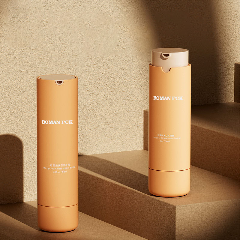 สีส้ม 15ml 30ml 50ml ขวดปั๊มสุญญากาศพลาสติก PP สำหรับครีมโลชั่นบำรุงผิวบรรจุภัณฑ์เครื่องสำอางเซรั่ม