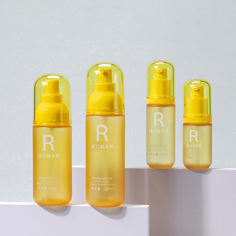 30ml 50ml 100ml 120ml สัตว์เลี้ยงสีเหลืองแต่งหน้า Remover ขวดล้างหน้ารอบกด Body ครีมขวด 3.5oz ขวดโลชั่นพลาสติก