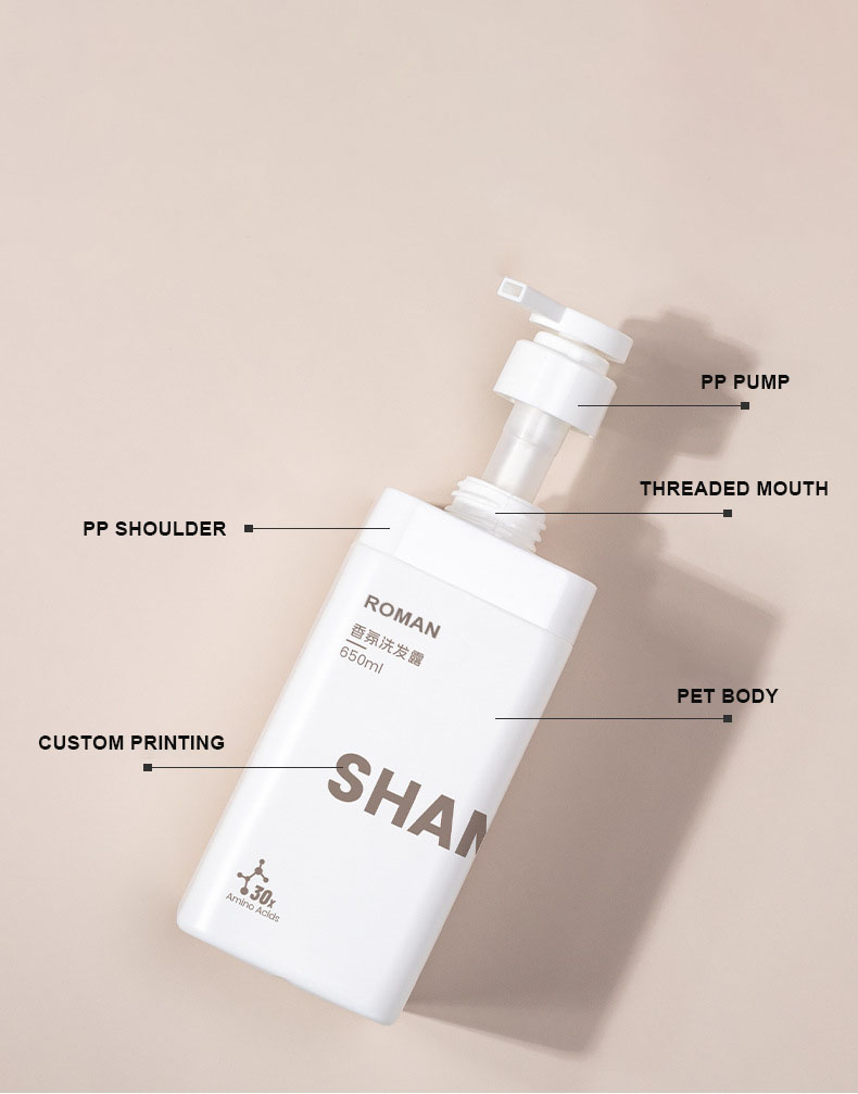 ออกแบบใหม่โลโก้ส่วนตัว Matte สีขาว 650ml สแควร์ที่ว่างเปล่าพลาสติก HDPE น้ำยาซักผ้าขวด 1L สำหรับแชมพูเจลอาบน้ำ ออกแบบใหม่โลโก้ส่วนตัว Matte สีขาว 650ml สแควร์ที่ว่างเปล่าพลาสติก HDPE น้ำยาซักผ้าขวด 1L สำหรับแชมพูเจลอาบน้ำ