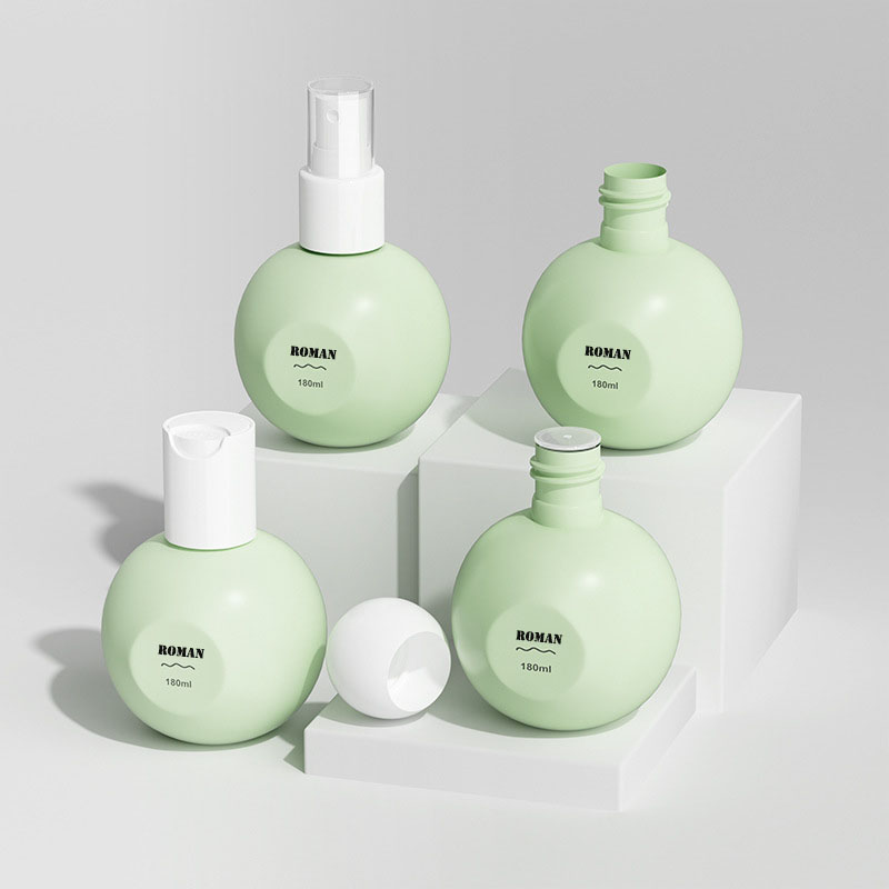 180ml PE ทรงกลมขวดเปล่าออกแบบใหม่ขวดปั๊มโลชั่นพลาสติกรีฟิลสำหรับครีมแชมพูน้ำหอมบรรจุภัณฑ์เครื่องสำอาง
