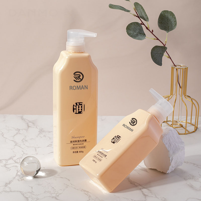 500ml 800ml พลาสติกสีเหลือง Body Milk Lotion ปั๊มพลาสติก PET เครื่องสำอางค์ Soft Touch Feeling แชมพูบีบขวด